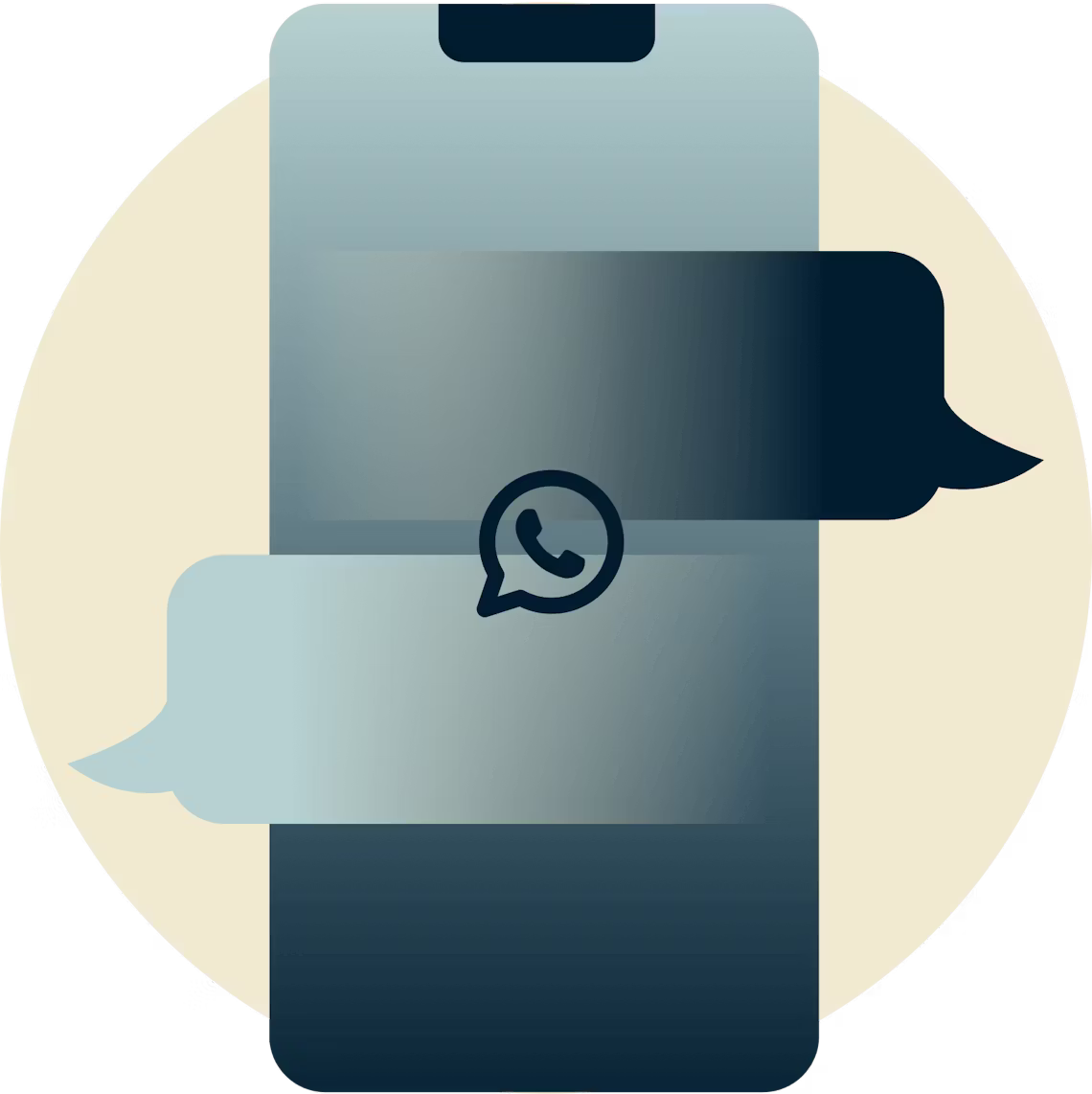 Ikona WhatsApp nad bąbelkami czatu w telefonie.